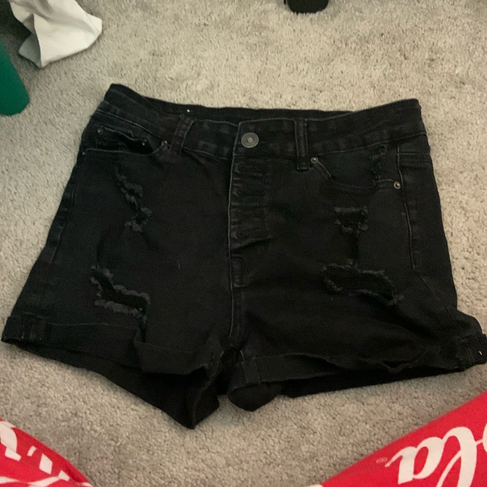 Normal black Rue 21 shorts, with rips, size 8,